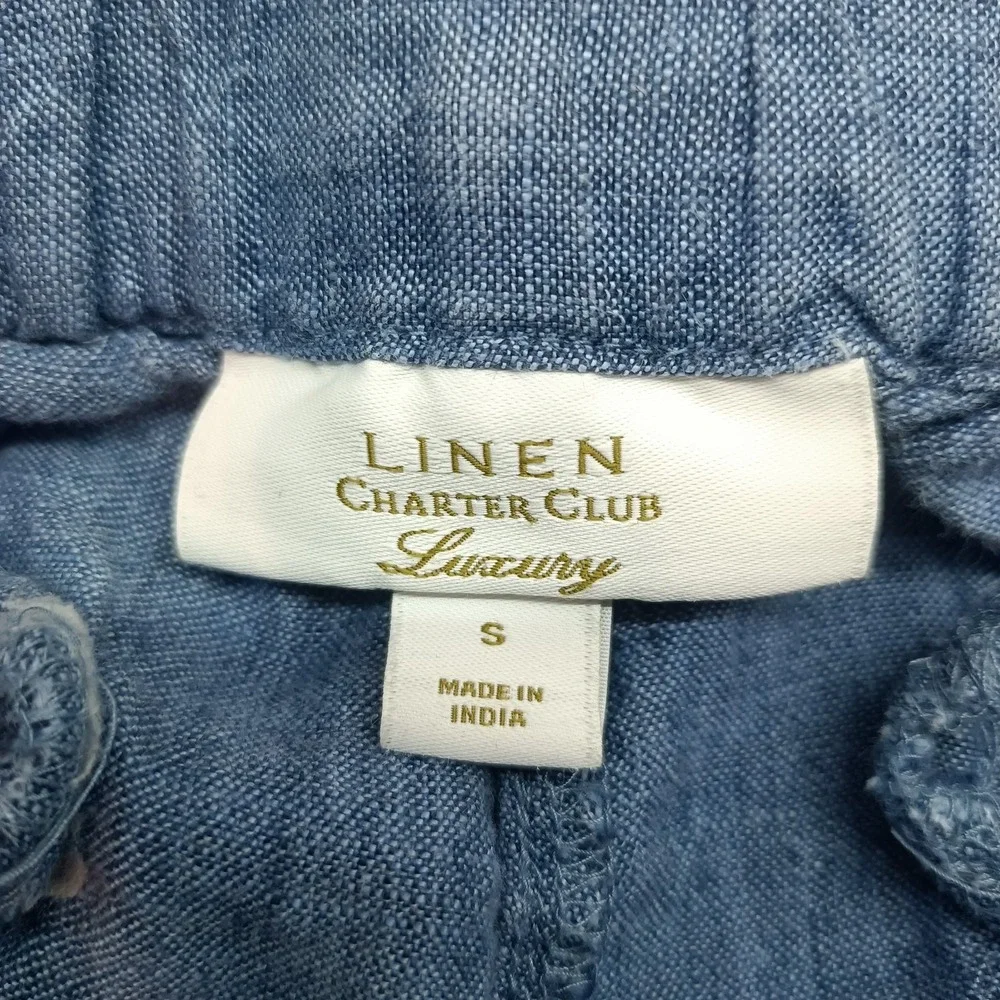 Charter‎ Club Pants Womens S Blue Luxury Linen Straight Leg Trousers Office Y2K